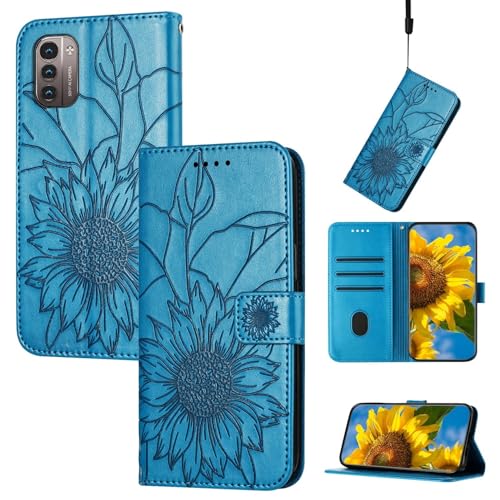 XNYTYKDT Schlanke Schutzhülle für Nokia G11/G21, Brieftaschen-Schutzhülle mit Kartenhalter, geprägtes Blumenmuster, Leder, Folio-Klapphülle, stoßfeste Schutzhülle, kompatibel mit Woman ZY (Blau) XNYTYKDT Schlanke Schutzhülle für Nokia G11/G21, Brieftaschen-Schutzhülle mit Kartenhalter, geprägtes Blumenmuster, Leder, Folio-Klapphülle, stoßfeste Schutzhülle, kompatibel mit Woman ZY (Blau) von XNYTYKDT