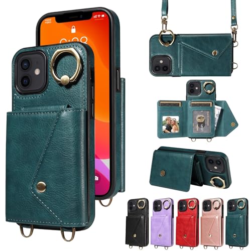 XNYTYKDT Schutzhülle für iPhone 12/12Pro (6,1 Zoll), Crossbody-Brieftaschen-Hülle, kompatibel mit Frauen mit Kartenhalter, Premium-Leder-Schutzhülle für Rückseite, ZY (Grün) von XNYTYKDT