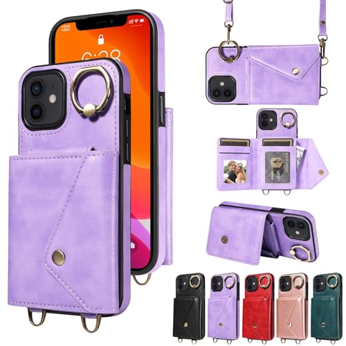XNYTYKDT Schutzhülle für iPhone 12/12Pro (6,1 Zoll), Crossbody-Brieftaschen-Hülle, kompatibel mit Frauen mit Kartenhalter, Premium-Leder-Schutzhülle für Rückseite, ZY (Hellviolett) von XNYTYKDT