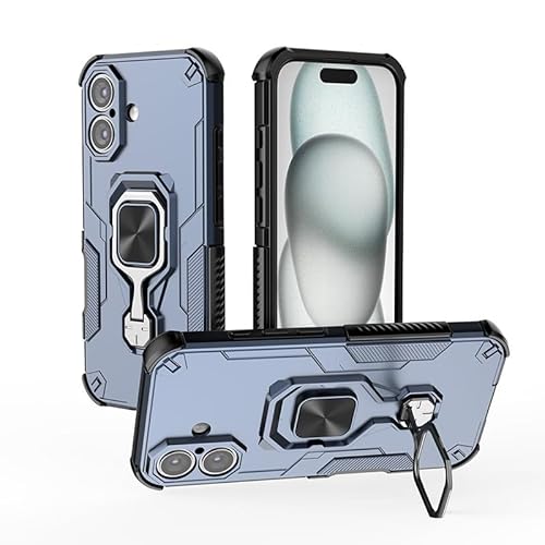 XNYTYKDT Schutzhülle für iPhone 16, 15,5 cm (6,1 Zoll), mit integriertem Ringständer, stoßfest, schlank, weiche Kanten, rutschfeste und sturzsichere Schutzhülle, Blau von XNYTYKDT