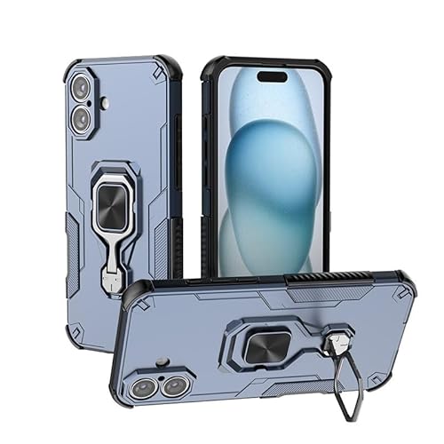 XNYTYKDT Schutzhülle für iPhone 16 Plus, 17 cm (6,7 Zoll), mit integriertem Ringständer, stoßfest, schlank, weiche Kanten, rutschfeste und sturzsichere Schutzhülle, Blau von XNYTYKDT