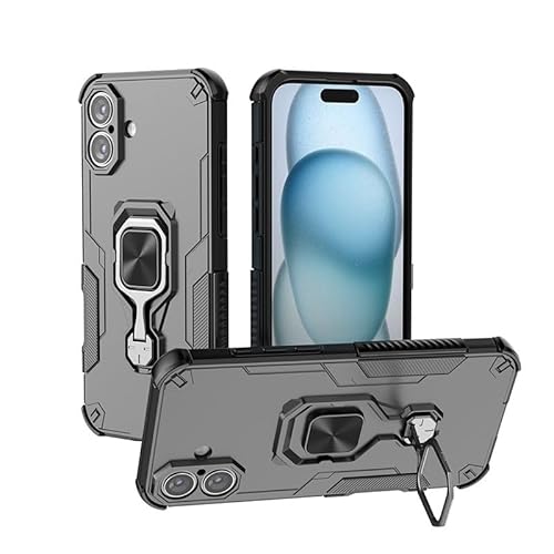 XNYTYKDT Schutzhülle für iPhone 16 Plus, 17 cm (6,7 Zoll), mit integriertem Ringständer, stoßfest, schlank, weiche Kanten, rutschfeste und sturzsichere Schutzhülle, Schwarz von XNYTYKDT