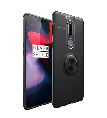 XNYTYKDT Schutzhülle kompatibel mit OnePlus 6, weiches TPU, stoßfest, um 360 Grad drehbar, Metall, Magnetring, Ständer, Wärmeableitung, Anti-Fall, Schutzhülle zy (Schwarz) von XNYTYKDT