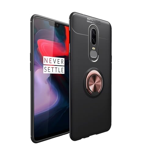 XNYTYKDT Schutzhülle kompatibel mit OnePlus 6, weiches TPU, stoßfest, um 360 Grad drehbar, Metall-Magnetring, Ständer, Wärmeableitung, Anti-Fall, Schutzhülle zy (Roségold) von XNYTYKDT