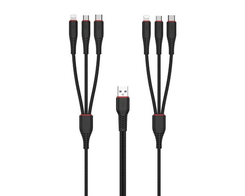 XO 6in1 USB - 2x Lightning + USB-C+microUSB 1,2m 3,5A / 2m 2,5A schwarz Lightningkabel von XO