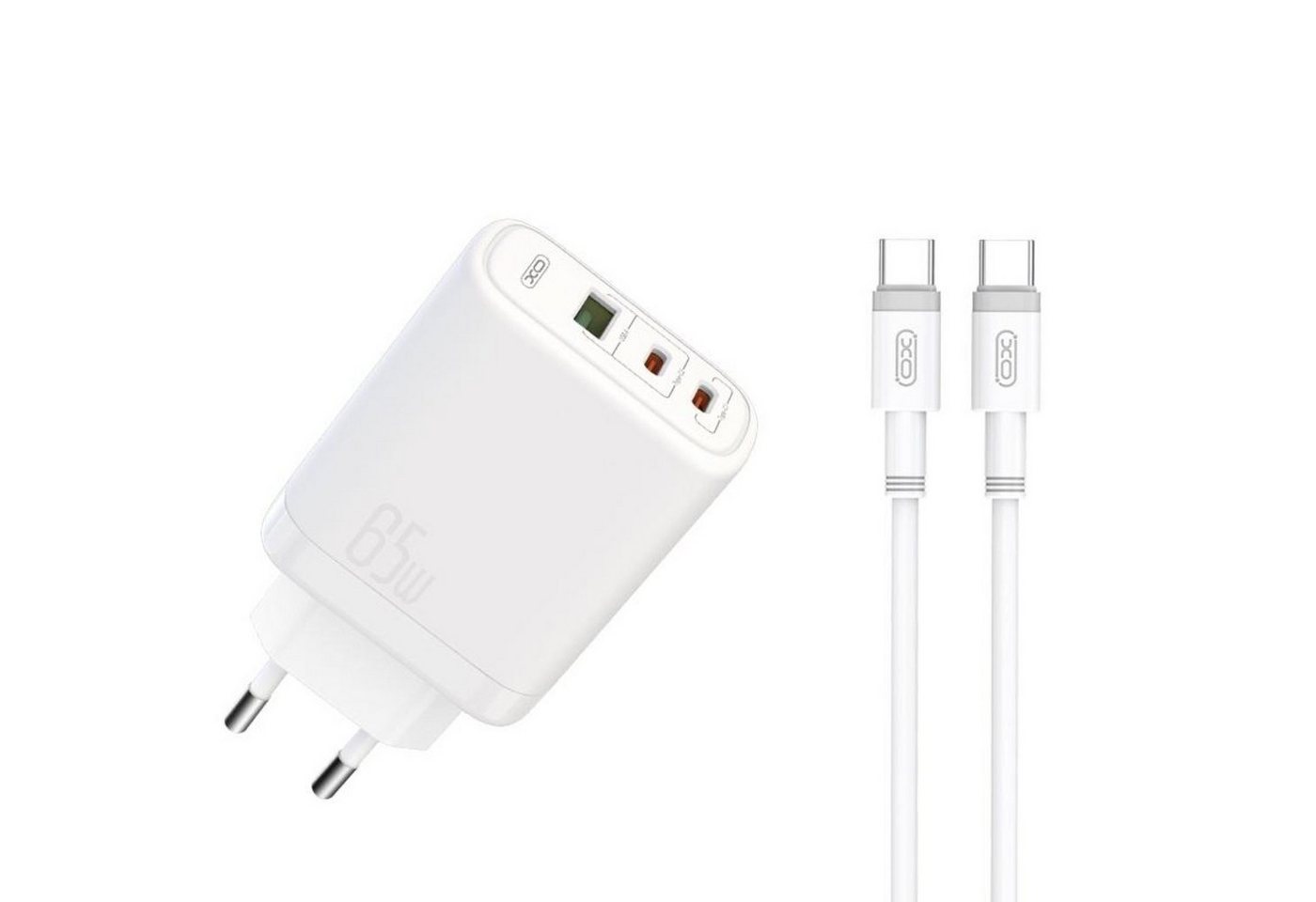 XO PD 65W QC 45W 1x USB 2x USB-C weiß + USB-C - USB-C Kabel Smartphone-Ladegerät von XO