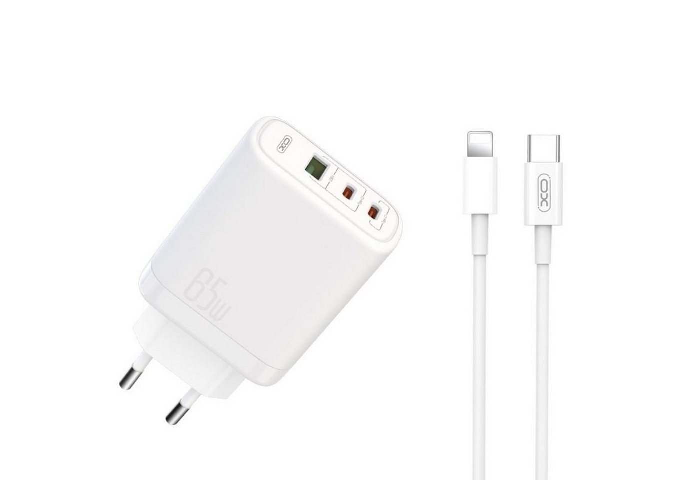 XO PD 65W QC 45W 1x USB 2x USB-C weiß + USB-C - iPhone-Kabel Smartphone-Ladegerät von XO
