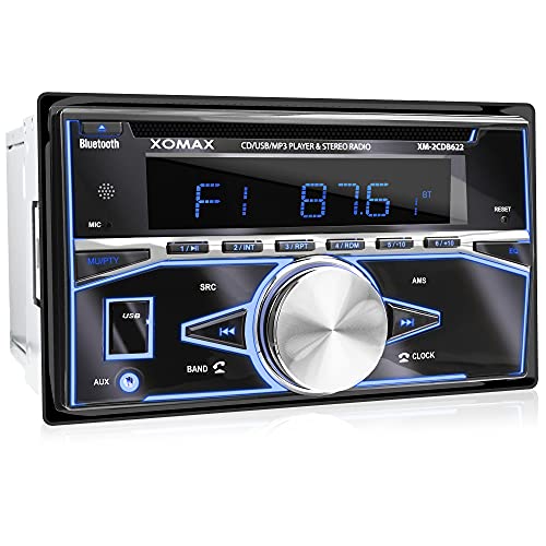 XOMAX XM-2CDB622 Autoradio mit CD-Player, Bluetooth, RDS Radio Tuner, 7 Farben einstellbar (Rot, Blau, Grün, Gelb, Lila, Weiß, Türkis) USB, SD für MP3 WMA, AUX, 2x Subwoofer Anschluss, 2DIN von XOMAX