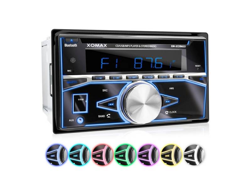 XOMAX XM-2CDB622 Autoradio (FM, RDS, Bluetooth, 240 W, mit CD Player, Freisprecheinrichtung, LCD Display, USB, AUX, 2 DIN) von XOMAX
