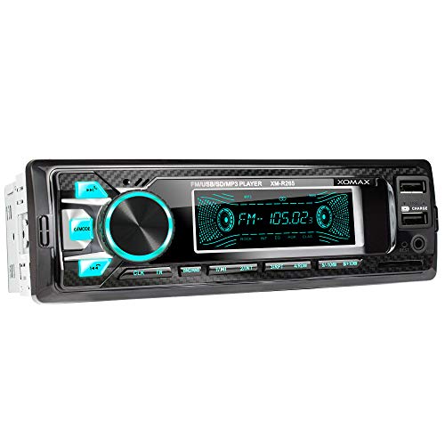 XOMAX XM-R265 Autoradio mit Bluetooth Freisprecheinrichtung I Smartphone Ladefunktion über 2. USB Anschluss I Carbon Optik I 7 LED Farben einstellbar I RDS I USB, SD, MP3, AUX I 1 DIN von XOMAX