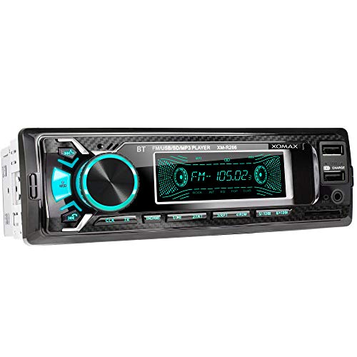 XOMAX XM-R266 Autoradio mit Bluetooth Freisprecheinrichtung, Smartphone Ladefunktion über 2. USB Anschluss, Carbon Optik, 7 LED Farben einstellbar, RDS, USB, SD, MP3, AUX, 1 DIN von XOMAX