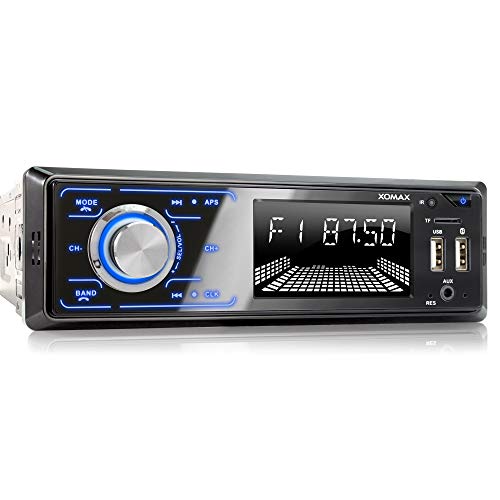 XOMAX XM-R274 Autoradio mit Bluetooth Freisprecheinrichtung, FM, 7 Beleuchtungsfarben, Smartphone Ladestation über 2. USB-Anschluss, USB, SD, MP3, AUX-IN, 1 DIN von XOMAX