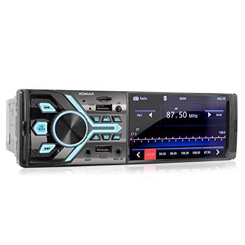 XOMAX XM-V424 Autoradio mit 4.1" / 10 cm Bildschirm I Bluetooth Freisprecheinrichtung I RDS I MP3 I MP5 I ID3 I 2xUSB, SD, AUX-IN, MIC-IN I Anschlüsse für Rückfahrkamera I USB-Ladefunktion I 1 DIN von XOMAX