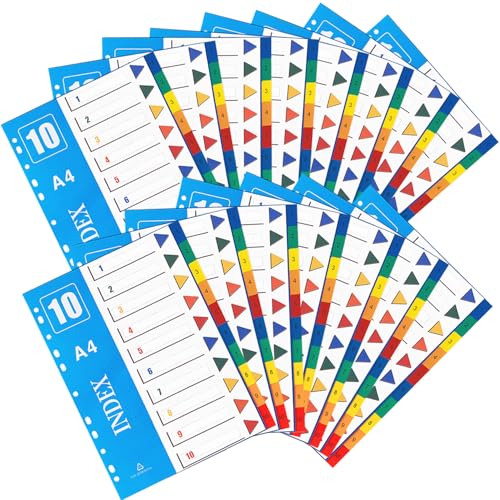 1-10 Teilige Akten-Trennblätter A4 【15 Stück】 A4 Ordner-Trennblätter aus Kunststoff für Ringbücher mit 11 Löchern, mehrfarbige Akten-Trennblätter für Hebelbogen, Mehrzweck-Registerblätter für Schule von XOTOZO
