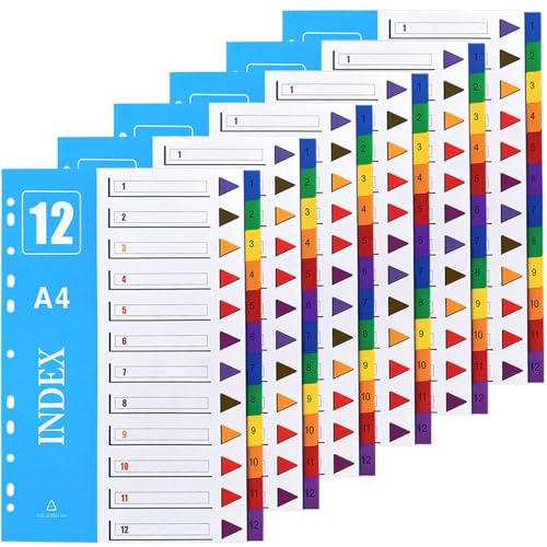 Trennblätter für Ordner A4 12-teilig, (6er-Packung) Akten-Trennblätter, poröse Mehrzweck-Indexteiler für Schule, Zuhause, Arbeit, Büro, Organisation (gemischte Farben, A4) von XOTOZO