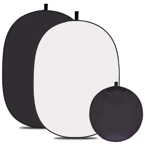 5X3.3 ft (1.5mX1m) 2 in 1 Baumwoll-Musselin, schwarz/weiß, zusammenklappbarer und doppelseitiger Reflektor-Fotohintergrund mit Tragetasche von XPAISYQC