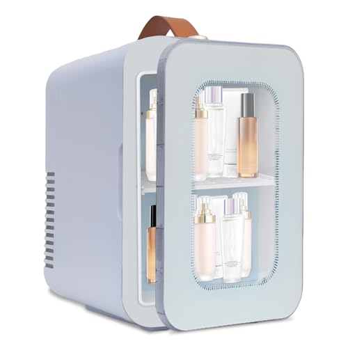 XPJBKC 2 In 1 Mini Kühlschrank Leise, 6 Liter Autokühlschrank, Mini Kühlschrank Günstig, Klein Fridge, Klein Skincare Fridge mit 220V AC/12V DC, für Schlafzimmer, Büro, Wohnheim, Auto (Weiß) von XPJBKC