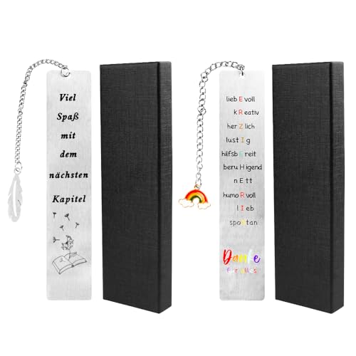 XPJBKC 2 Stück Lesezeichen Personalisiert, Metall Lesezeichen Geschenke für Buchliebhaber, Bookmark mit Anhänger als Geburtstagsgeschenk und Weihnachtsgeschenke Ideen für Freunde Lehrer Familie von XPJBKC