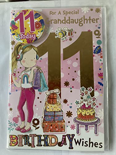 Geburtstagskarte für Enkelin zum 11. Geburtstag mit Abzeichen, zum 11. Geburtstag, Motiv: "For A Special Granddaughter" (CC7513/03) von XPRESS YOURSELF