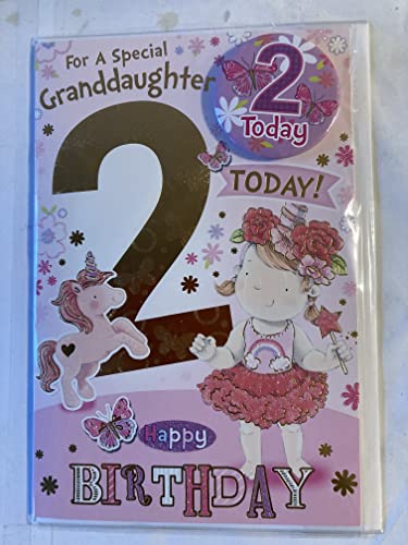 Geburtstagskarte für Enkelin zum 2. Geburtstag mit Abzeichen, Aufschrift "For A Special Granddaughter", 2. Second Two Cute Girl/Unicorn Glitter/Foil Detail(CC7504/01) von XPRESS YOURSELF