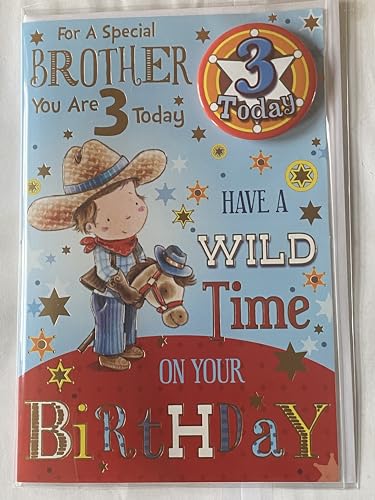 Geburtstagskarte für einen besonderen Bruder mit Aufschrift "For A Special Brother You Are 3 Today", mit Abzeichen zum 3. Dritten 3. niedlichen Cowboy-Aufdruck (CC7517) von XPRESS YOURSELF