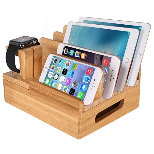 Bambus Holz Multi-Gerät Desktop Ladestation Halterung Ladegerät Halter Wiege Ständer compatible with iPhone 12 11 Pro Max XS XR X 8 7 6S Plus iPad Apple Watch 2 3 4 iWatch Samsung Smartphones & Tablet von XPhonew