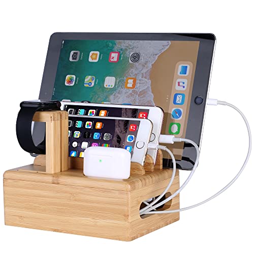 Schreibtisch-Organizer aus Bambus Holz Ladestation Ladegerät Halterung Ständer Compatible with iPhone 13 12 11 Pro Max XS XR 8 Plus iPad Apple Watch iWatch AirPods/AirPods Pro Smartphones & Tablets von XPhonew