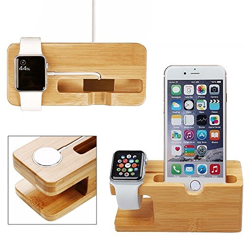 XPhonew Bambus Ladestand Aufladung Docking Station/Cradle/Halter/Ladegerät Stand/Handy Halterung für iPhone 14 13 12 11 Por Max XS XR X Apple Watch 2 3 4 iWatch Samsung Smartphones von XPhonew