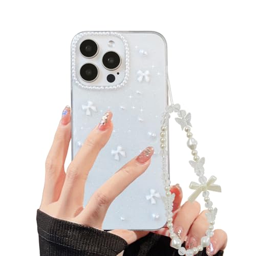 XQAGU Handyhülle für iPhone 13 Pro Max, Klar, Glitzer, mit süßer Schleife, Perle, ästhetisch, mädchenhaft, mit Handy-Charms, Kettenarmband, weiche Schutzhülle für iPhone 13 Pro Max, weiße Schleife XQAGU Handyhülle für iPhone 13 Pro Max, Klar, Glitzer, mit süßer Schleife, Perle, ästhetisch, mädchenhaft, mit Handy-Charms, Kettenarmband, weiche Schutzhülle für iPhone 13 Pro Max, weiße Schleife von XQAGU