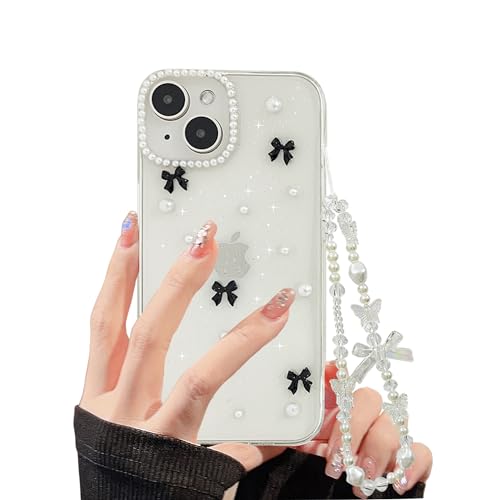 XQAGU Handyhülle für iPhone 14 13, transparent, glitzernd, mit süßem Schleifenknoten, ästhetisch, mädchenhafte Handyhülle mit Handy-Charms, Kette, Armband, weiche Schutzhülle für iPhone 14 13, XQAGU Handyhülle für iPhone 14 13, transparent, glitzernd, mit süßem Schleifenknoten, ästhetisch, mädchenhafte Handyhülle mit Handy-Charms, Kette, Armband, weiche Schutzhülle für iPhone 14 13, von XQAGU