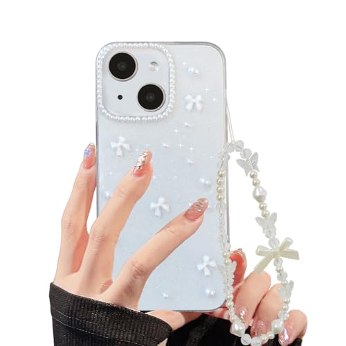 XQAGU Handyhülle für iPhone 15 Plus/14 Plus, Klar, Glitzer, mit süßer Schleife, Perle, ästhetisch, Mädchen, Damen, mit Handy-Charms, Kette, Armband, weiche Schutzhülle, weiße Schleife XQAGU Handyhülle für iPhone 15 Plus/14 Plus, Klar, Glitzer, mit süßer Schleife, Perle, ästhetisch, Mädchen, Damen, mit Handy-Charms, Kette, Armband, weiche Schutzhülle, weiße Schleife von XQAGU