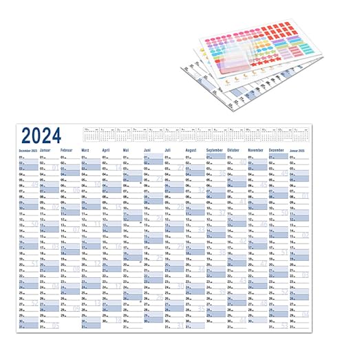 XQMMGO XXL Wall Calendar Wandkalender 2024 (52.5x74.2cm), Folded Wall Planner, Year Planner 2024 Jahreskalender, 14 MONATE - Querformat, Wandplaner Abwischbarer, Urlaubsplaner von XQMMGO