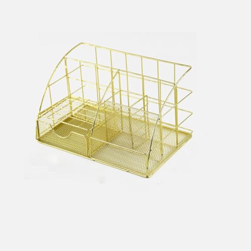 XQWANG 2 Stücke Desk Organizer, Metal Office Organizer, Stifthalter, Dokumentenorganisation Und Schublade, Mesh Office Supplies Zubehör Für Büro, Schule Und Zuhause,Gold,B von XQWANG