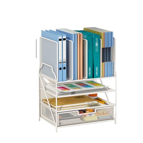 XQWANG Schreibtisch Organizer, Aktenablagen, Schreibtisch-Organizer Aus Metall, Mesh Schreibtisch Aufbewahrung Für Zuhause Bürobedarf,Weiß,C von XQWANG