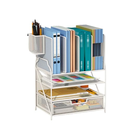 XQWANG Schreibtisch Organizer, Aktenablagen, Schreibtisch-Organizer Aus Metall, Mesh Schreibtisch Aufbewahrung Für Zuhause Bürobedarf,Weiß,C1 von XQWANG