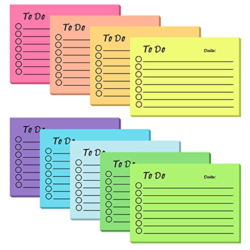 9 Blöcken Haftnotizen, 450 Blätter To Do Liste Haftnotizblock Linierte Notizzettel Sticky Notes Selbstklebend für Familie Schule Büro (10 X 7cm) von XREE