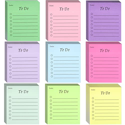 9 Packung To Do Liste, 8,9 x 7,6cm Mehrfabrige Haftnotizen Notizzettel Linierte Klebezettel Selbstklebend Tagesliste Notizblock für Planer Erinnerung (450 Blätter) von XREE