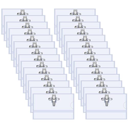 XREE 100 Stück Namensschilder, 90 * 56mm Transparent Namensschild für Kleidung Clip Namenschilderhülle mit Clip Anstecknadel für Büro Schule Reisen von XREE