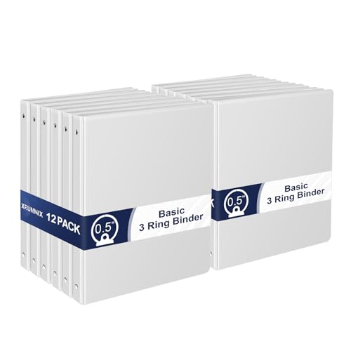 1,3 - 2,5 cm 3-Ring-Ordner mit Taschen, 2,5 cm (1 Zoll) runde Ordner, für 200 Blatt US-Briefgröße 21,6 x 27,9 cm – Bündelpackungen, perfekt für Zuhause, Büro und Schule (1,3 cm – 12 Packungen) von XRUNMIX