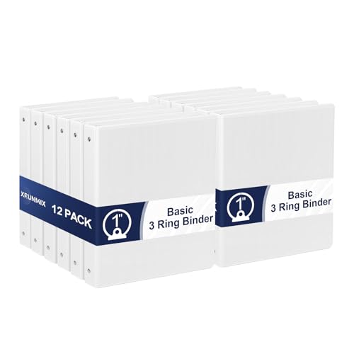 1,3 - 2,5 cm 3-Ring-Ordner mit Taschen, 2,5 cm (1 Zoll) runde Ordner, für 200 Blatt US-Briefgröße 21,6 x 27,9 cm – Bündelpackungen, perfekt für Zuhause, Büro und Schule (2,5 cm – 12 Packungen) von XRUNMIX