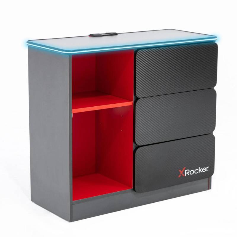 X Rocker Carbon-Tek Gaming Kommode mit LED-Beleuchtung - grau/rot von X Rocker