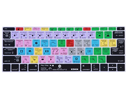 XSKN After Effects Shortcut Tastatur-Cover für MacBook Pro 13 Zoll A1708 (2016 Version, keine TouchBar) und MacBook 12 Zoll A1534, US- und EU-Layout von XSKN