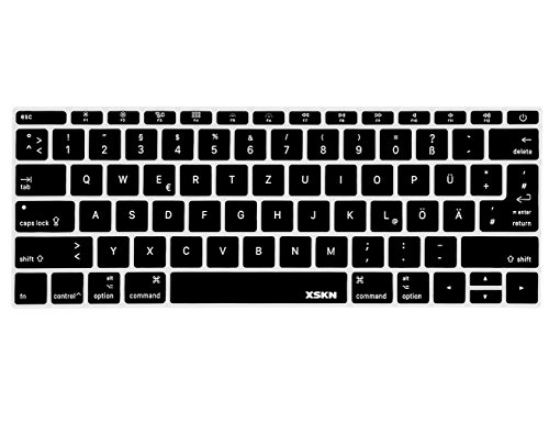 XSKN Deutsche Silikon-Tastatur-Abdeckung für flache Tasten, neues MacBook Pro 13 (2016 veröffentlicht A1708, keine Touch-Bar) und MacBook 12 (2015 veröffentlicht A1534), US EU Version von XSKN