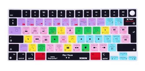 XSKN Final Cut Pro Shortcuts EU-Version Silikon-Tastatur-Abdeckung für MacBook Air MacBook Pro 13,6 15,3 14,2 16,1 Zoll mit Apple M1 M2 M3 M4 Chip mit Touch ID von XSKN
