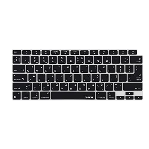 XSKN Israel Hebräisch Englisch Sprache Silikon Tastaturabdeckung Skin kompatibel mit 2020 New MacBook Air 13 Zoll mit Touch ID und M1 Chip A2337 A2179 Laptop-Tastatur (EU US-Layout, Schwarz) von XSKN