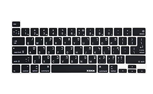 XSKN Israel Hebräisch Silikon Tastatur Skin Cover Kompatibel mit 2019 2020 Released 16" 13" MacBook Pro mit Touch Bar und Touch ID A2141 A2289 A2251 A2338 M1 Chip (EU US Layout, Schwarz) von XSKN