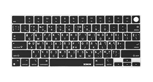 XSKN Silikon-Tastaturabdeckung für MacBook Air 13,6 Zoll mit M2-Chip A2681 MacBook Pro 14,2 Zoll A2442 A2779 41,1 cm A2485 A2780 mit M1/M2-Chip und Touch ID (hebräisch/russisch schwarz – US-Tastatur) von XSKN