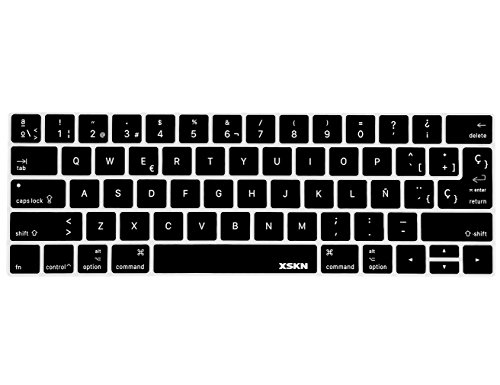 XSKN Spanische Silikon-Tastatur-Abdeckung, kompatibel mit MacBook Pro 13 (A1706) und MacBook Pro 15 (A1707), Plus Touch-Bar-Aufkleber, Geschenk, Universal-Layout (schwarz) von XSKN