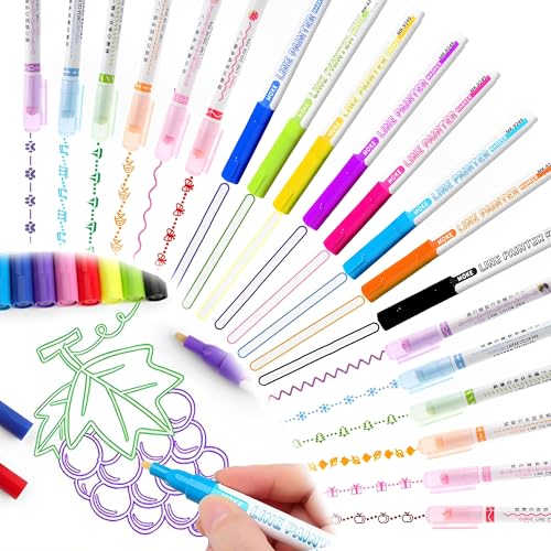 XSQD 20PCS Kurven Student Marker Fluoreszierender Stift, Doppelter Linien-doppelter Farbkontur-Stift, 0.5mm Wasserbasierter Tinten-Kurven-Stift, verwendet für Notizen, Geschenkkarten, Zeichnung von XSQD