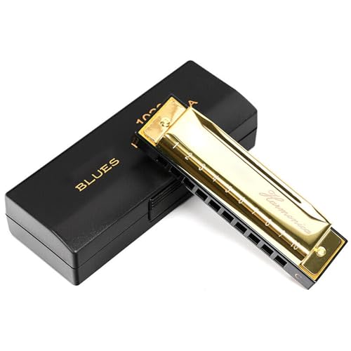 Professionelle Mundharmonika 10 Loch Blues Mundharmonika In C Dur Für Erwachsene Anfänger(Gold) von XSQKUYN